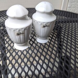 Oleg Cassini Set of White Embossed Porcelain Footed Salt and Pepper Shakers